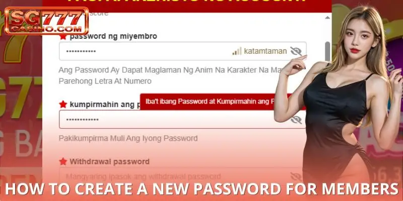 Instructions on how to create a new password for members