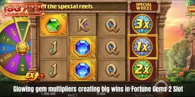 Glowing gem multipliers creating big wins in Fortune Gems 2 Slot