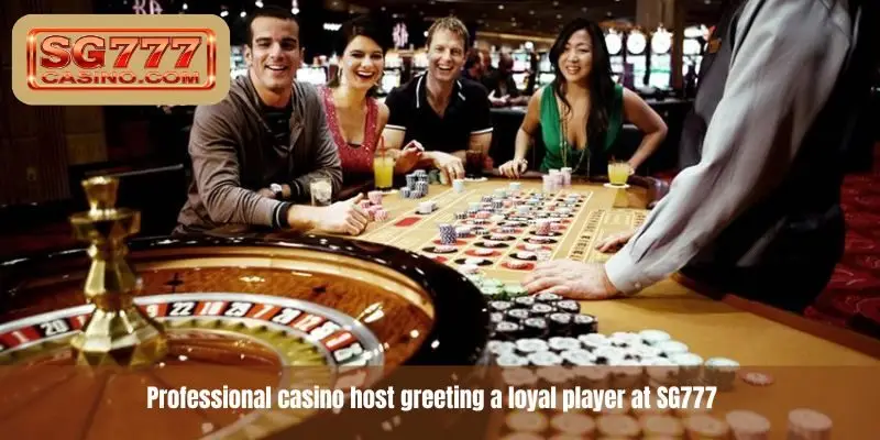 Professional casino host greeting a loyal player at SG777